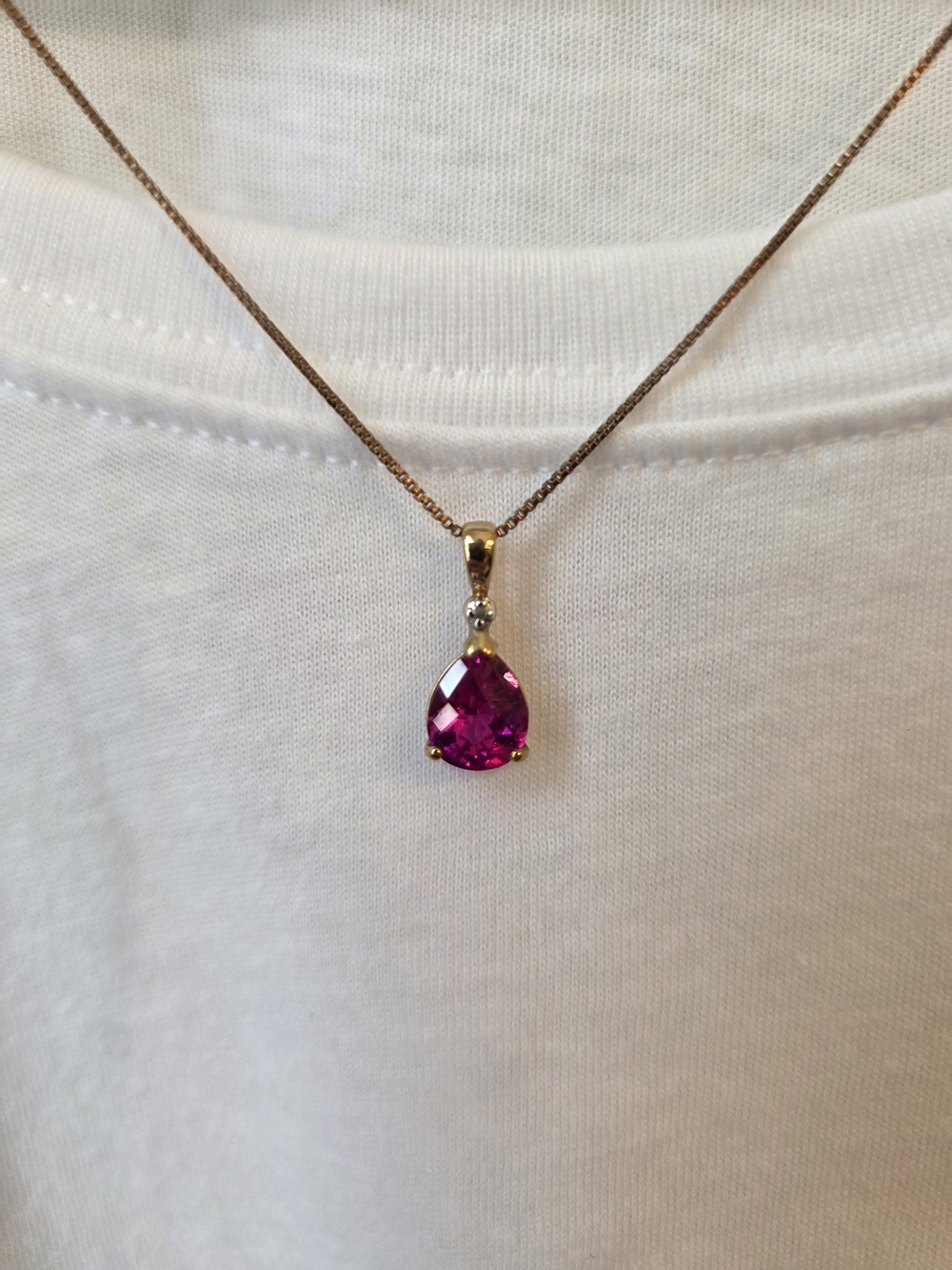 Gold Teardrop Pink Crystal Pendant Necklace #15